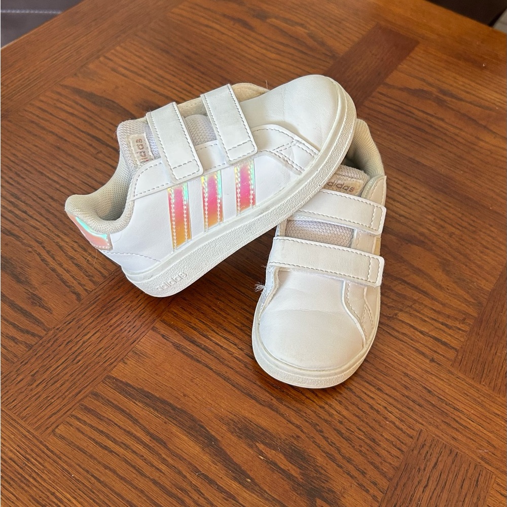 Adidas Kids' White Sneakers with Rainbow Stripes